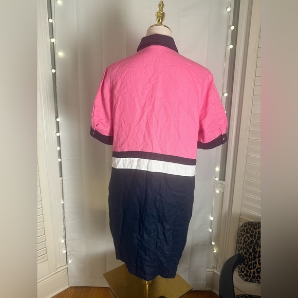 Court & Rowe Linen Colorblock Shirt Dress Pink Navy White Large - Picture 8 of 10